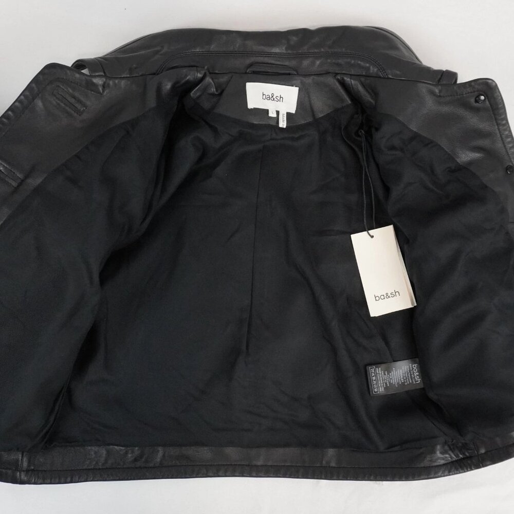 ba&sh Alexia Structured Cropped Leather Jacket in Black With Button Closure - Picture 5 of 12